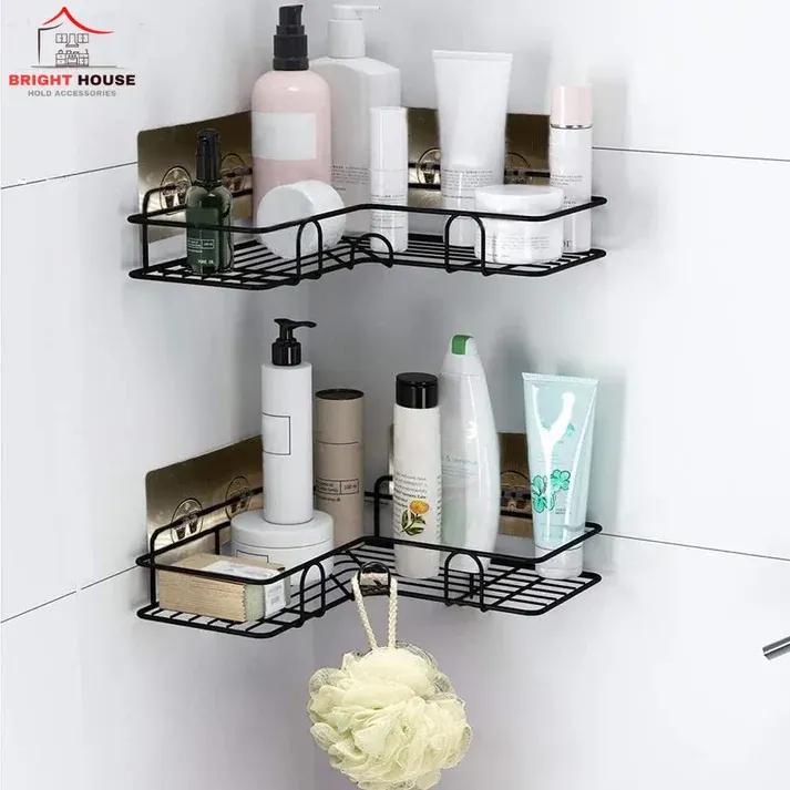 Corner Bathroom Shelf Organizer Black Metal Storage