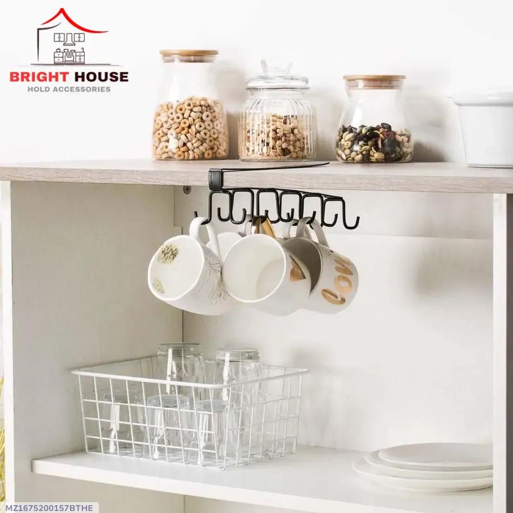 Black Metal Mug Hanger for Kitchen Bathroom Space Saving