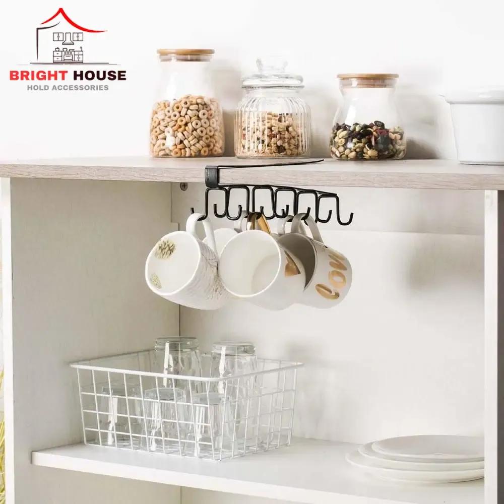 Black Metal Mug Hanger for Kitchen Bathroom Space Saving