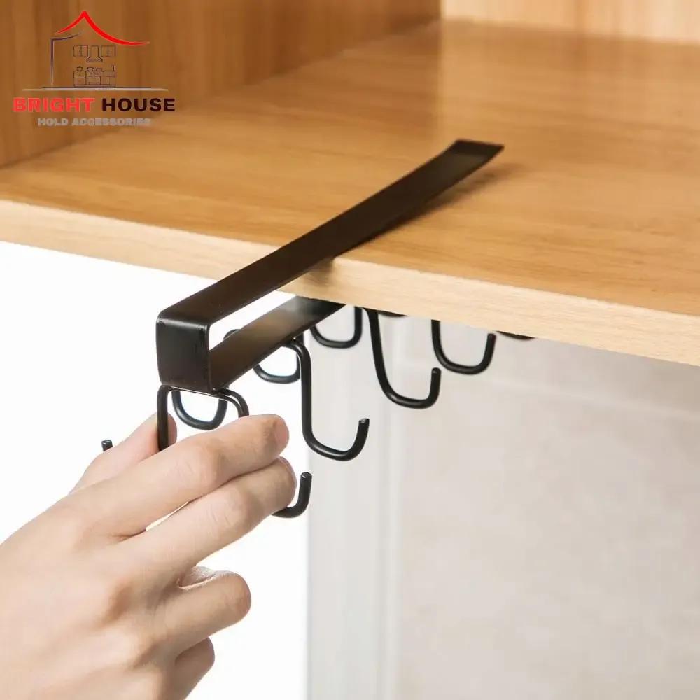 Black Metal Mug Hanger for Kitchen Bathroom Space Saving