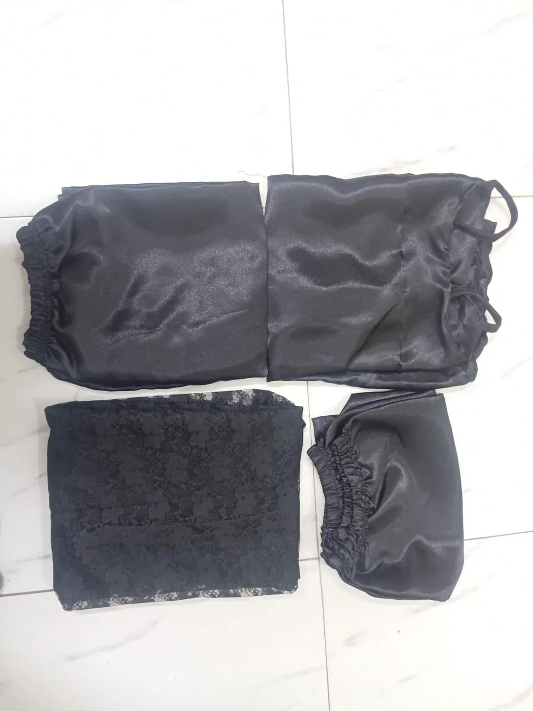 Black Lace Nighty Set 4 Pcs Luxurious Silk