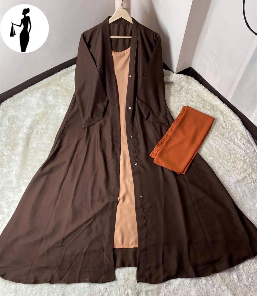 Brown Georgette Full Abaya with Stoller for Women