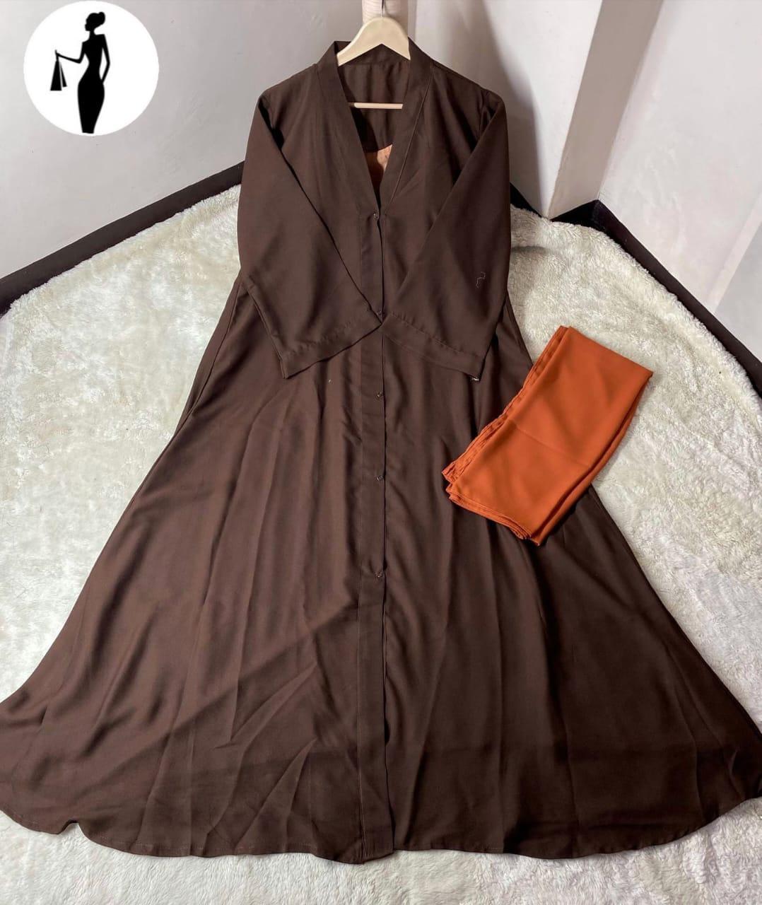 Brown Georgette Full Abaya with Stoller for Women
