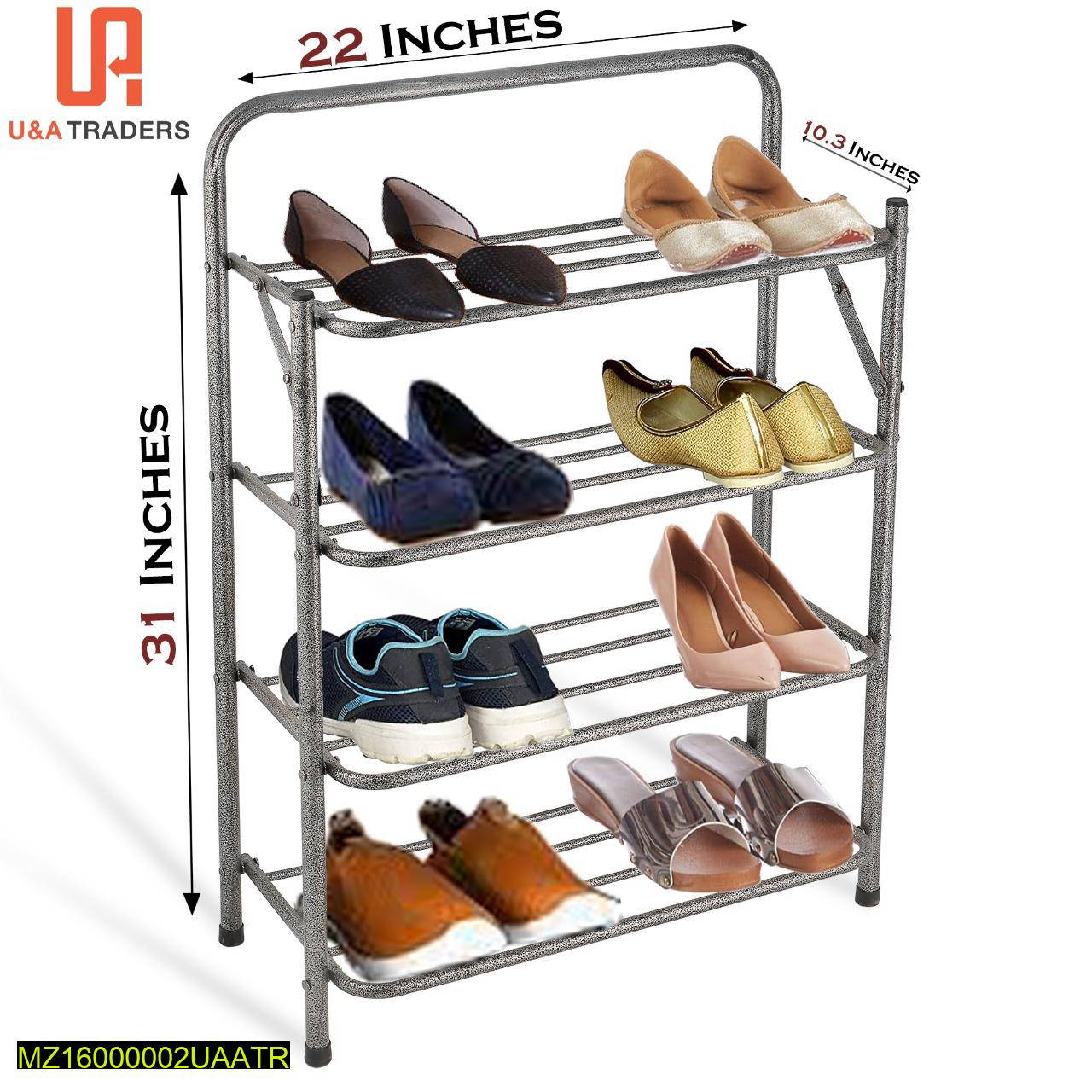 4-Layer Foldable Shoe Rack Silver Black Stainless Steel 31"