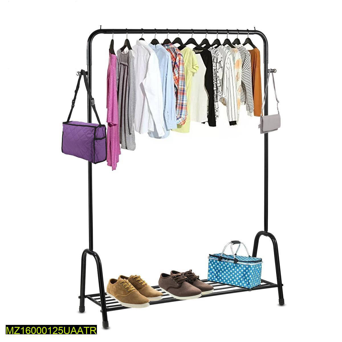 Black Metal 3-in-1 Rack for Clothes, Shoes, and Bags