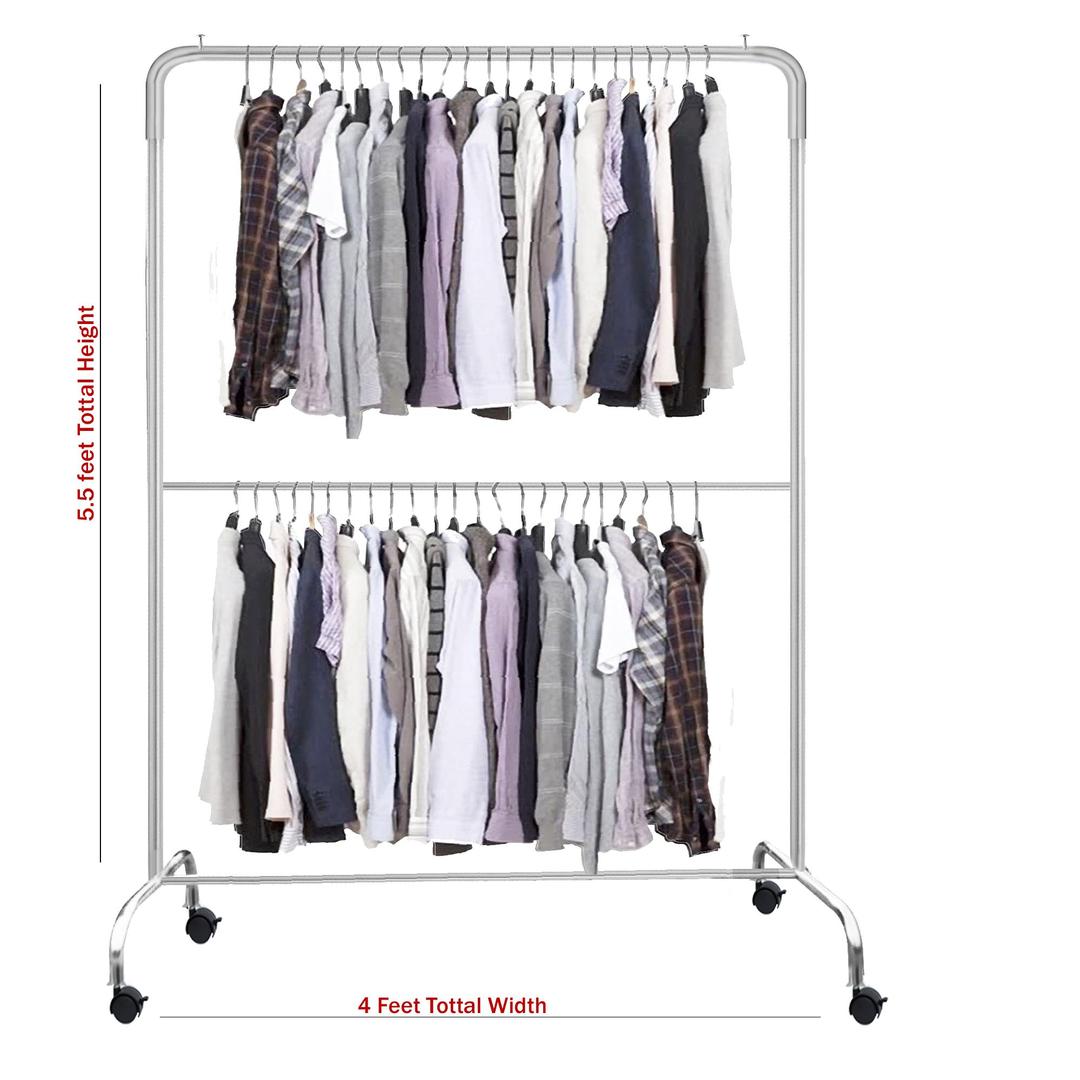 Premium Quality Wardrobe Organizer Silver Iron Double Tier