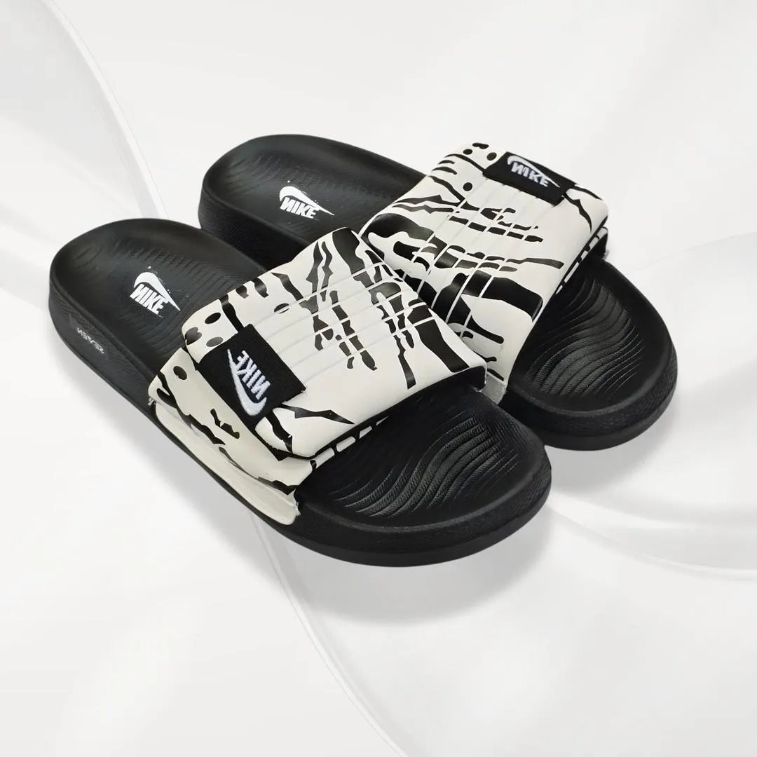 Nike Logo Slide Slippers Black White Patterned