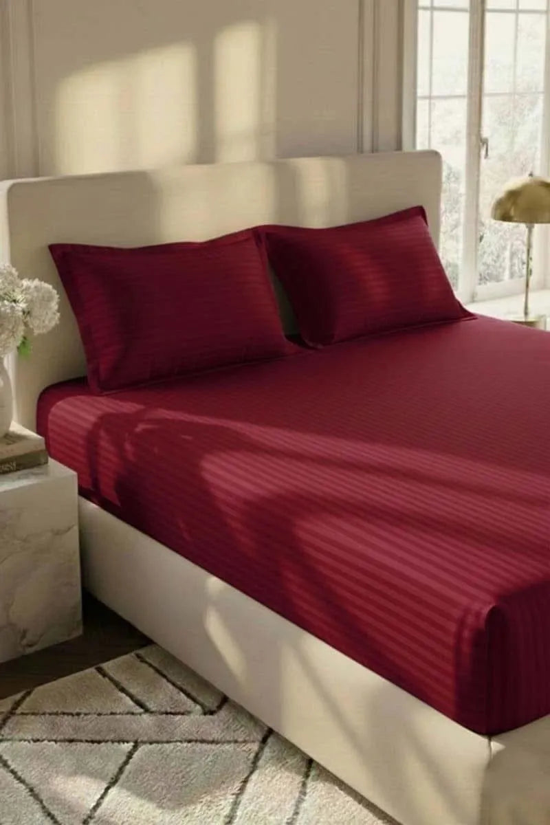 Red Micro Cotton Double Bed Sheet Set 3 Pcs