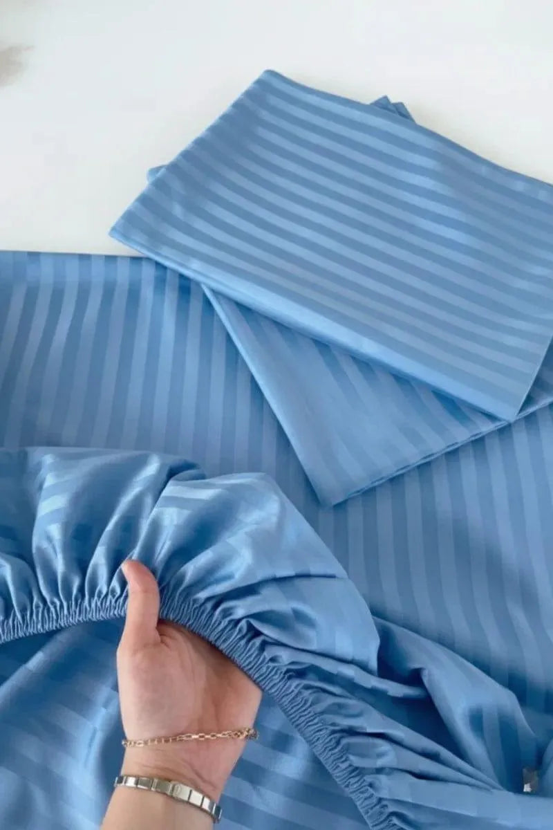 Double Bed Micro Cotton Bedsheet Set Blue 3 Pcs