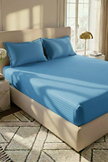 Double Bed Micro Cotton Bedsheet Set Blue 3 Pcs