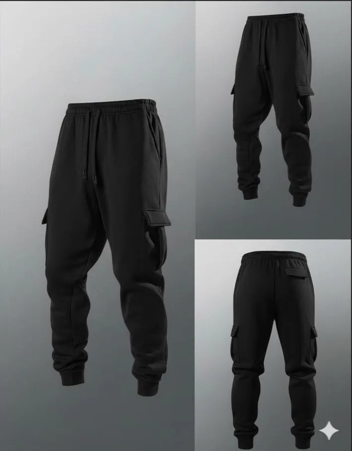 Men Black Fleece Cargo Trouser Medium to XL