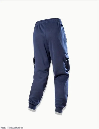 Men's Blue Fleece Cargo Pants Winter Casual Wear