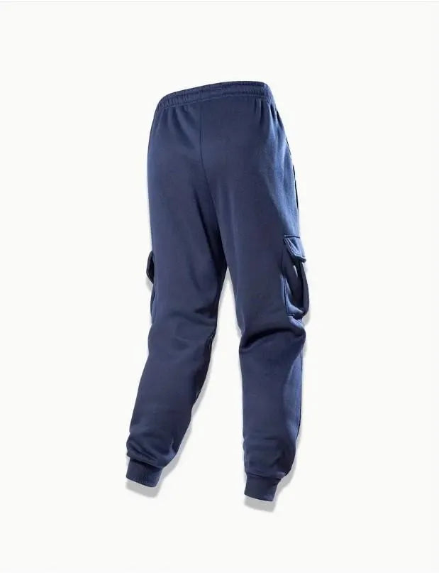 Men's Blue Fleece Cargo Pants Winter Casual Wear