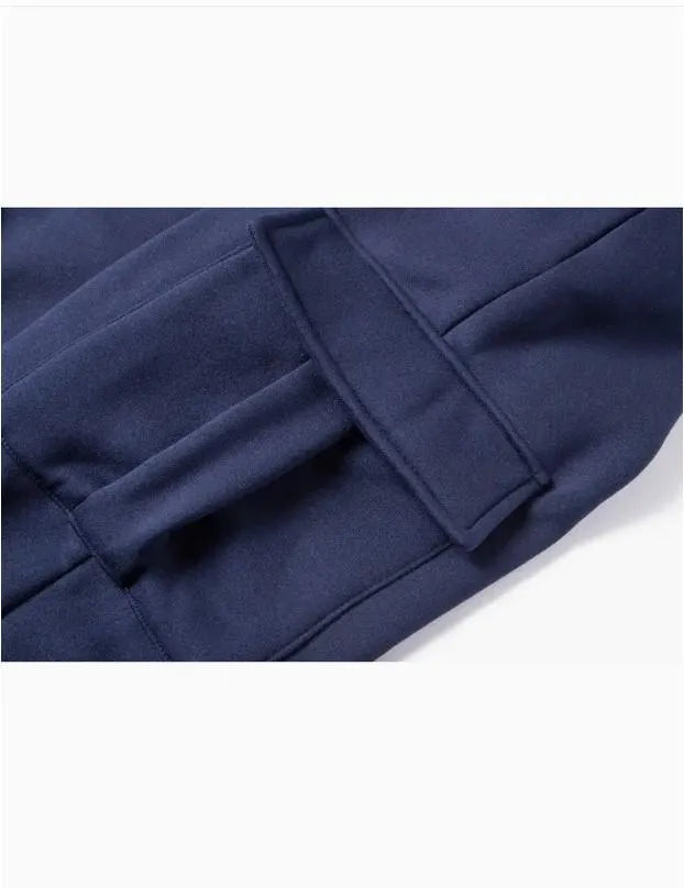 Men's Blue Fleece Cargo Pants Winter Casual Wear