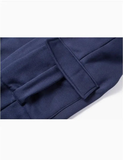 Men's Blue Fleece Cargo Pants Winter Casual Wear