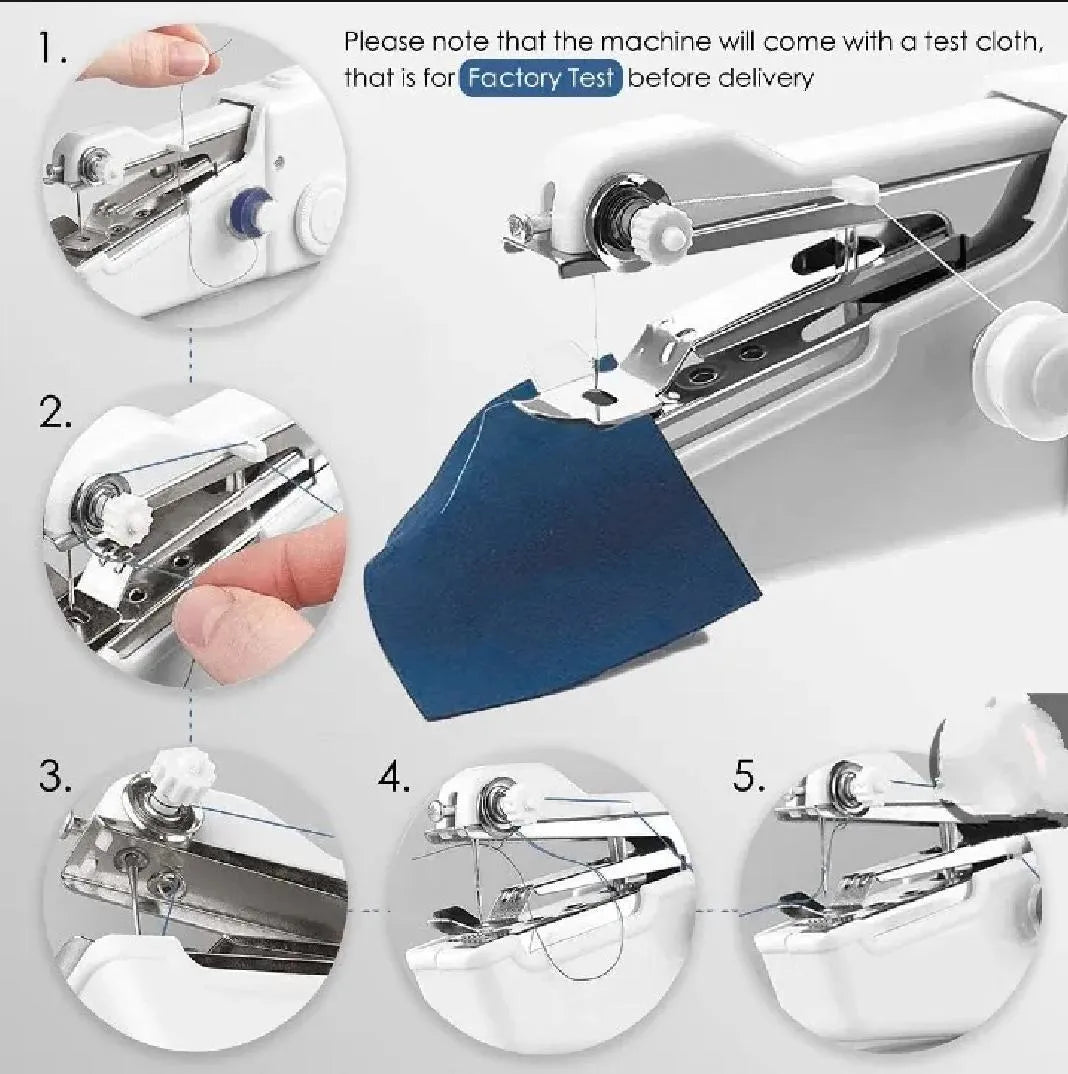 Handy Stitch Self-Adhesive Sewing Machine White Blue 6 Inches