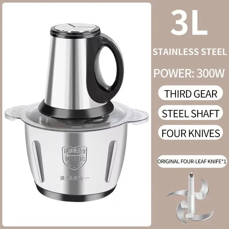 Portable Electric Meat Chopper 3L Stainless Steel