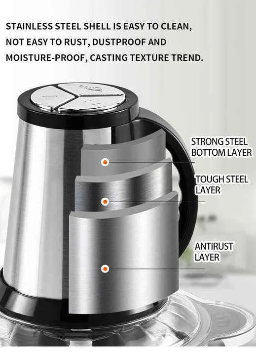 Portable Electric Meat Chopper 3L Stainless Steel