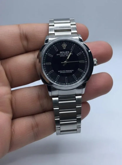 Men's Stainless Steel Black Dial Quartz Watch 34mm