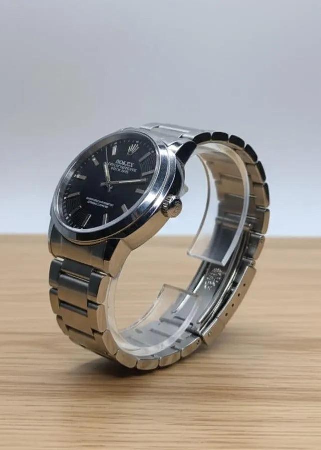 Men's Stainless Steel Black Dial Quartz Watch 34mm