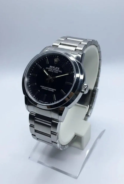Men's Stainless Steel Black Dial Quartz Watch 34mm