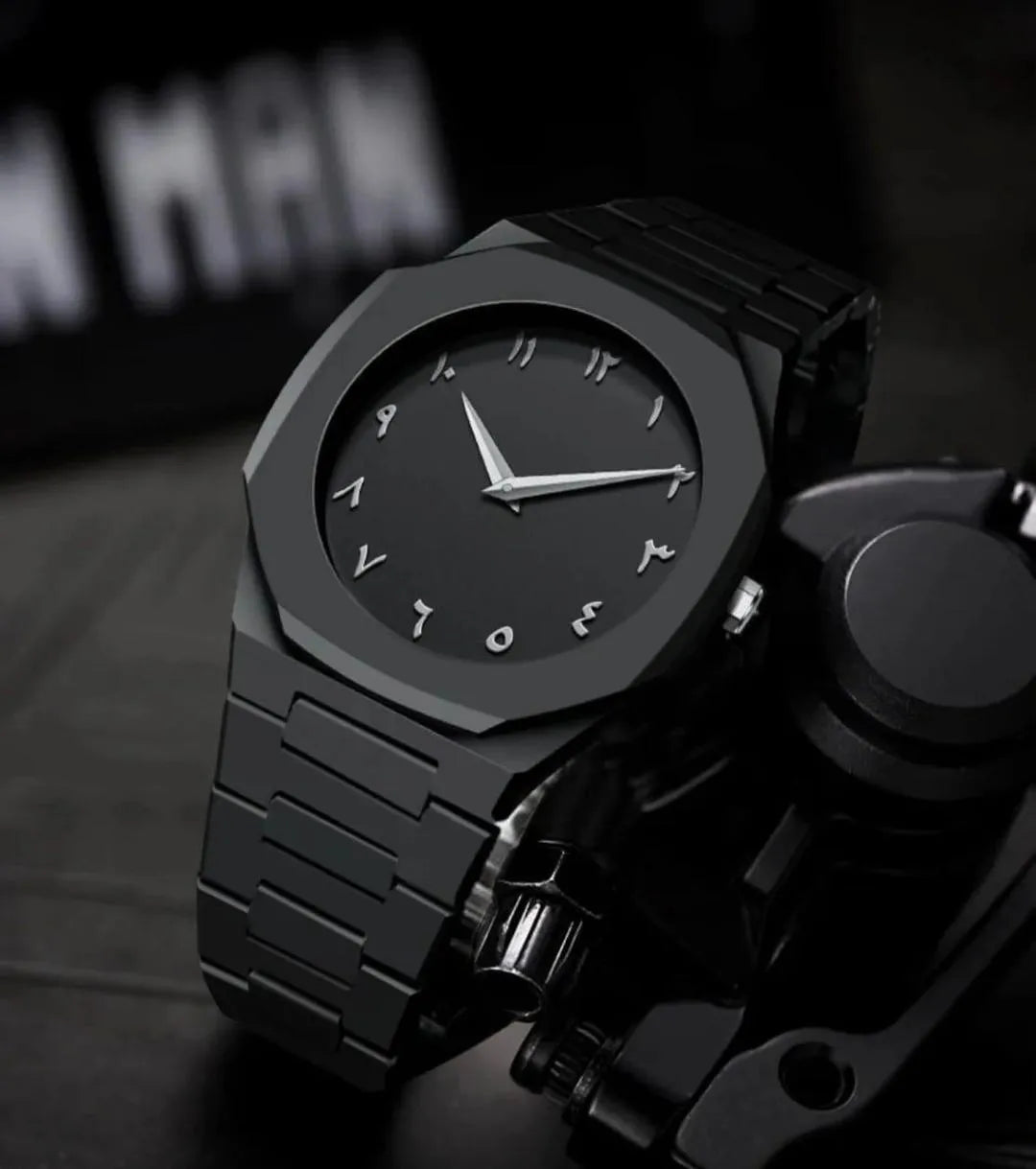 Men Carbon Fiber Watch Black Arabic Aura White Numbers