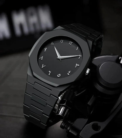 Men Carbon Fiber Watch Black Arabic Aura White Numbers