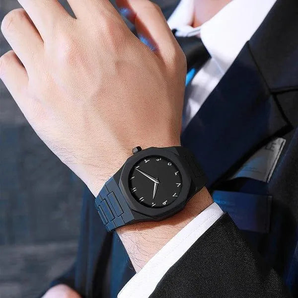 Men Carbon Fiber Watch Black Arabic Aura White Numbers