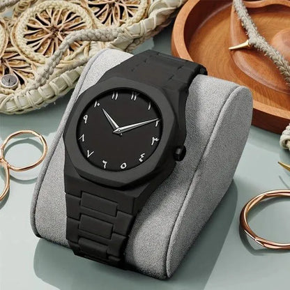 Men Carbon Fiber Watch Black Arabic Aura White Numbers