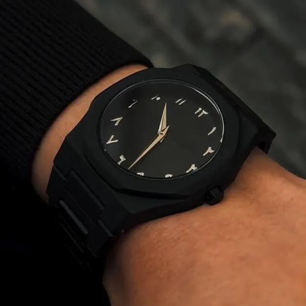 Men Carbon Fiber Watch Black Arabic Aura White Numbers