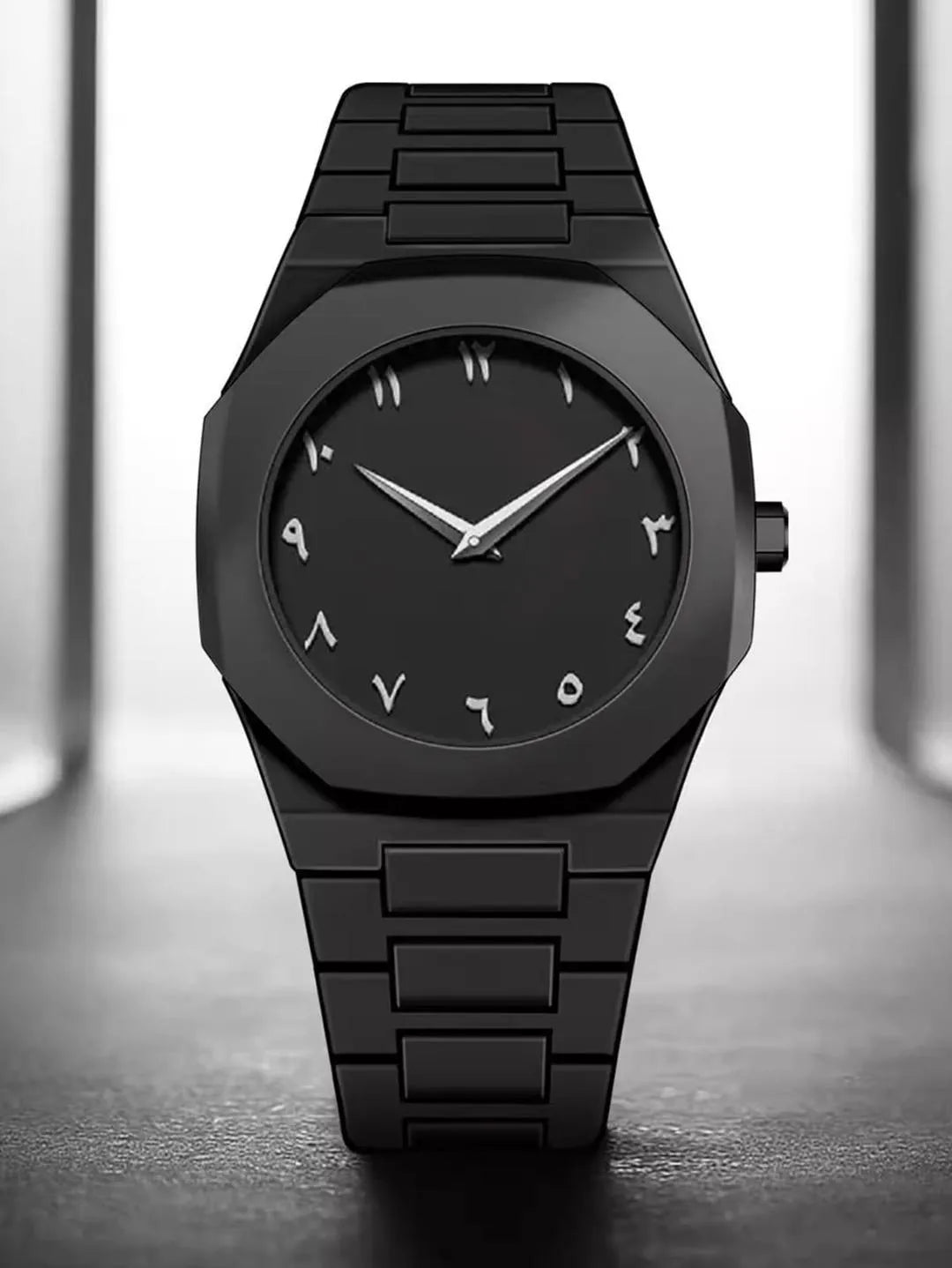 Men Carbon Fiber Watch Black Arabic Aura White Numbers