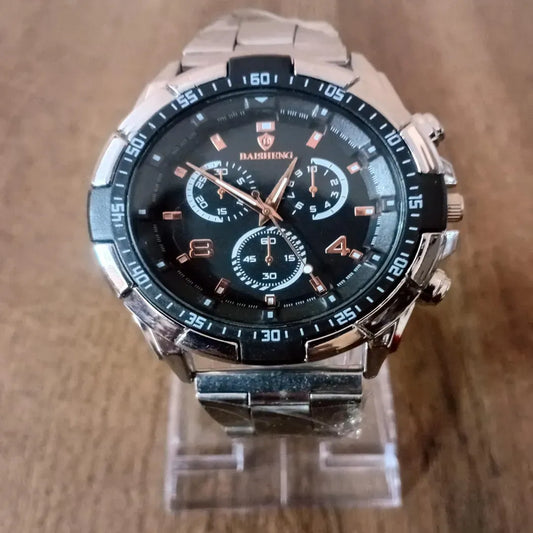 Men's Stainless Steel Chronograph Watch Rose Gold Dial Silver Black