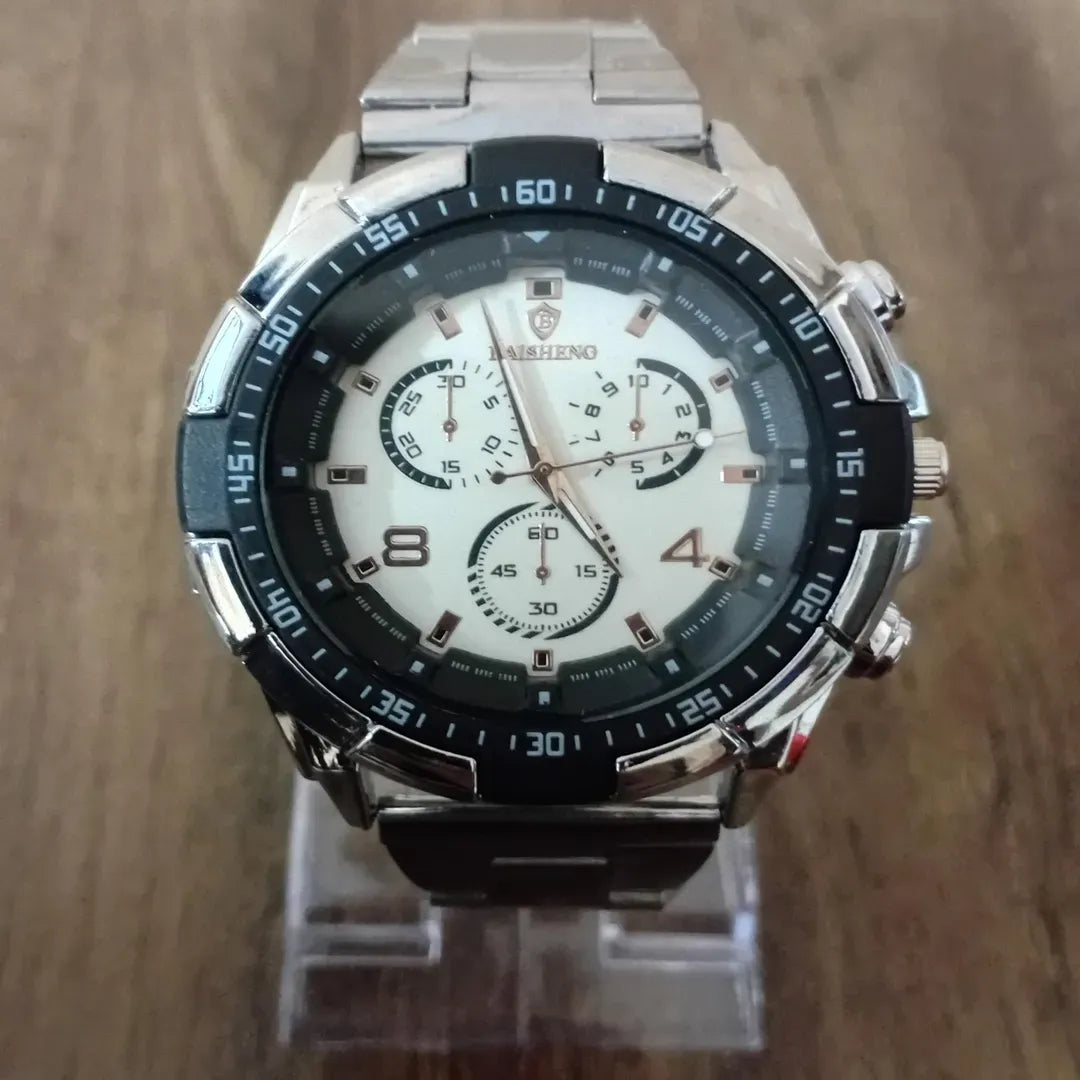 Men's Stainless Steel Chronograph Watch Rose Gold Dial Silver Black
