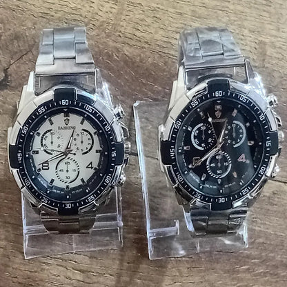Men's Stainless Steel Chronograph Watch Rose Gold Dial Silver Black