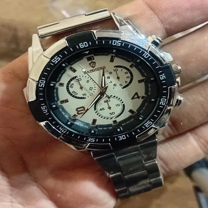 Men's Stainless Steel Chronograph Watch Rose Gold Dial Silver Black