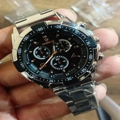 Men's Stainless Steel Chronograph Watch Rose Gold Dial Silver Black