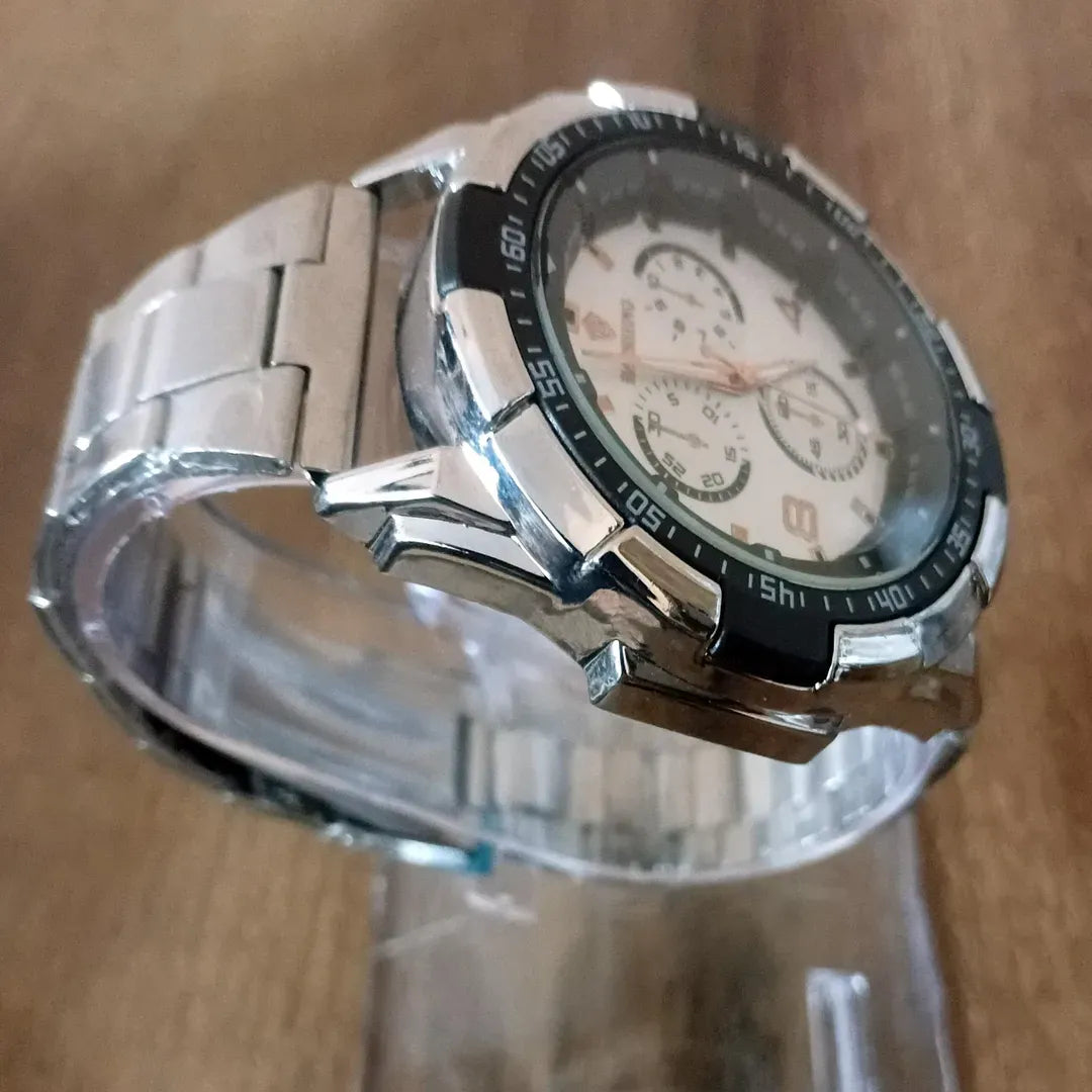 Men's Stainless Steel Chronograph Watch Rose Gold Dial Silver Black