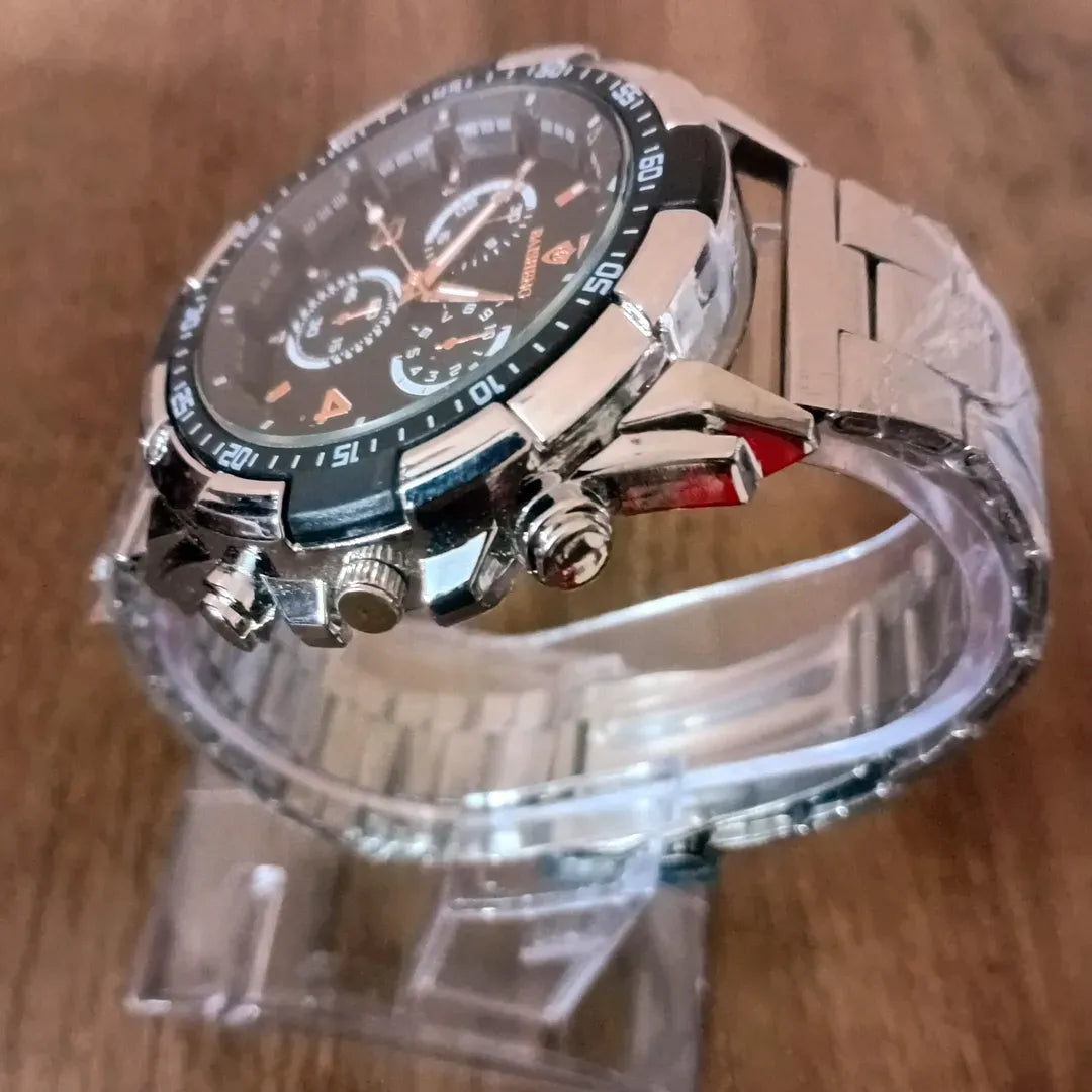 Men's Stainless Steel Chronograph Watch Rose Gold Dial Silver Black
