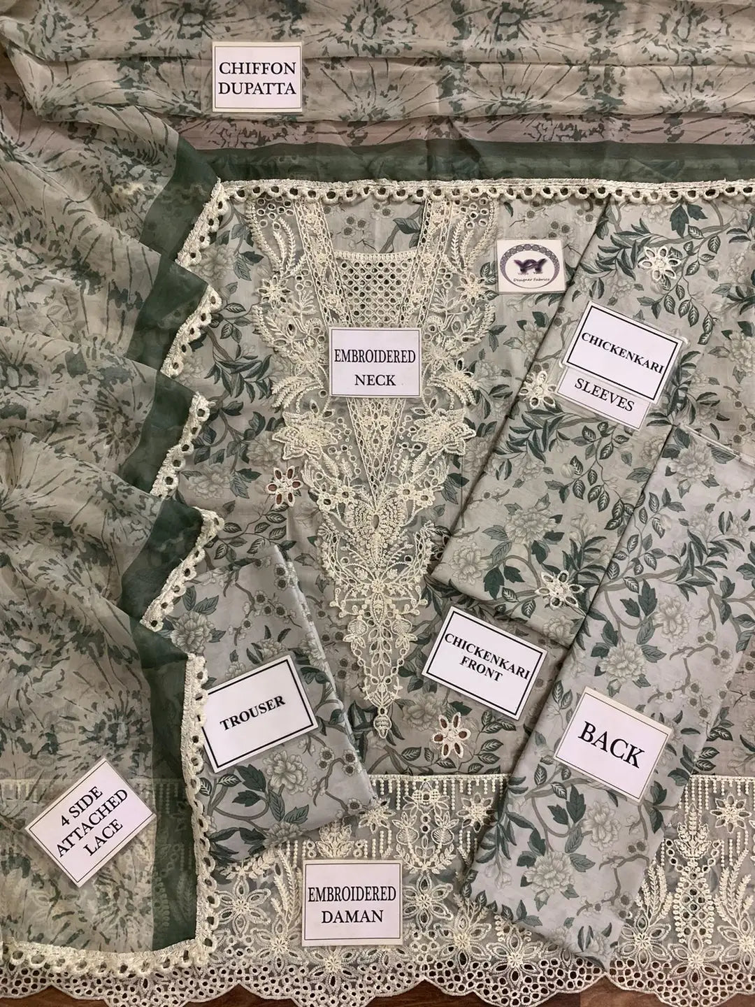 AFROZEH HIT CODE 3 Pcs Unstitched Chikankari Embroidered Suit