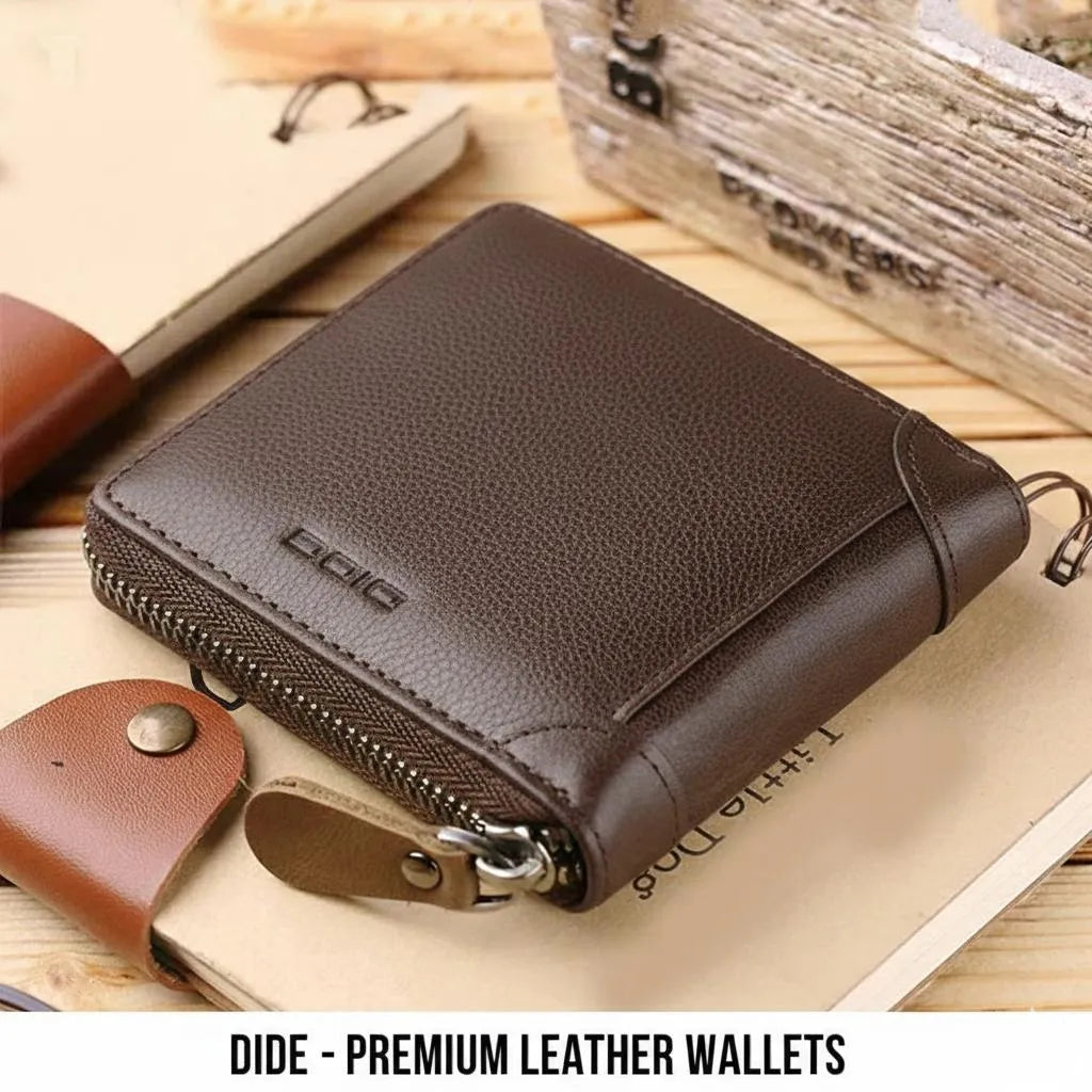 DIDE Premium Leather Wallets Black Brown Zipper Closure