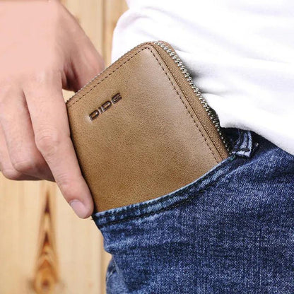 DIDE Premium Leather Wallets Black Brown Zipper Closure