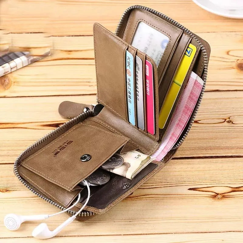 DIDE Premium Leather Wallets Black Brown Zipper Closure