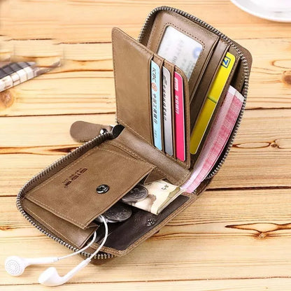 DIDE Premium Leather Wallets Black Brown Zipper Closure