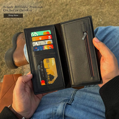 Premium Leather Trifold Wallet Black Brown for Men
