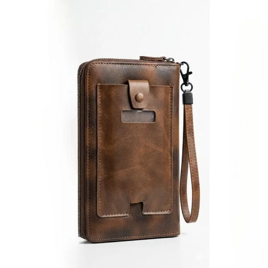 Men's Brown Leather Wallet with Strap