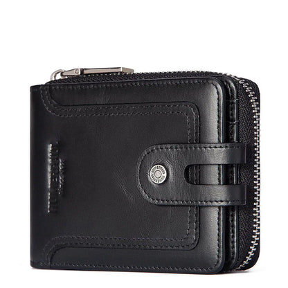 Men's Multi-Layer Folding Genuine Leather Wallet Stylish Card Holder Independent Cash Layer FangShui 10 Cards No Card Holder
