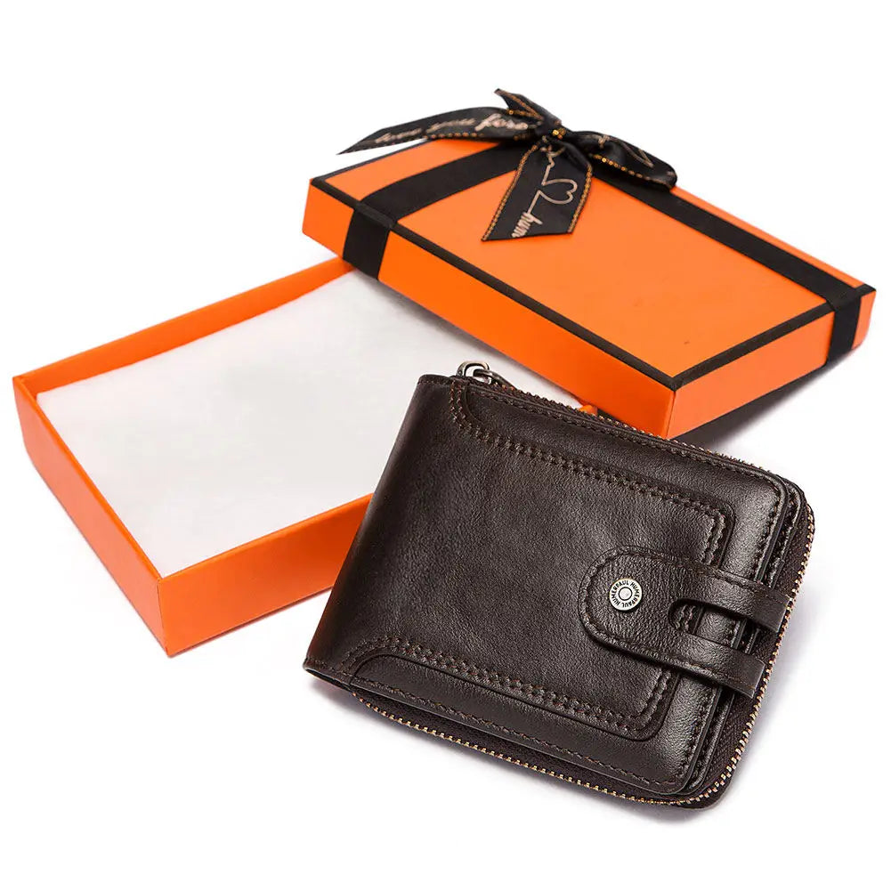 Men's Multi-Layer Folding Genuine Leather Wallet Stylish Card Holder Independent Cash Layer FangShui 10 Cards No Card Holder