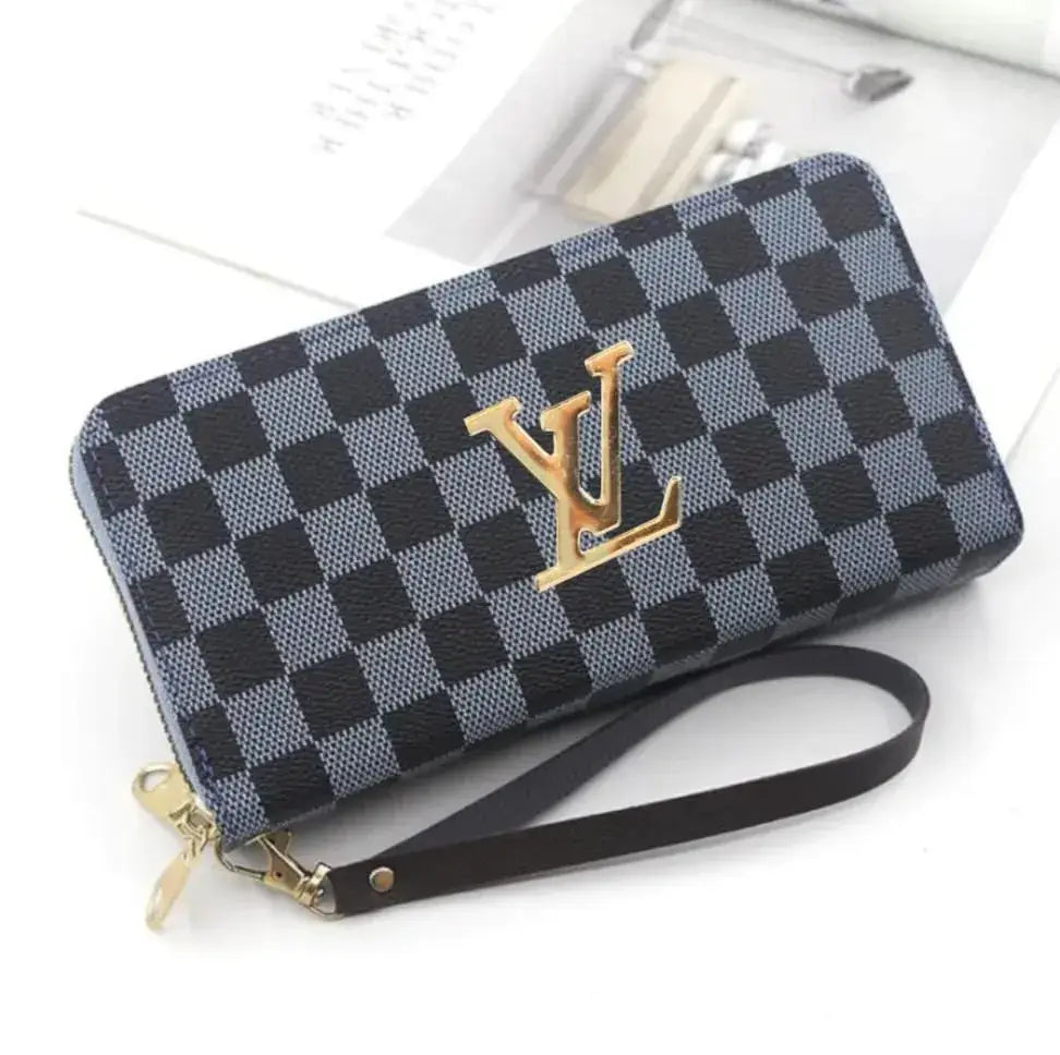 Luxury Checkered Zipper Wallet for Men & Women | Premium Leather Long Purse