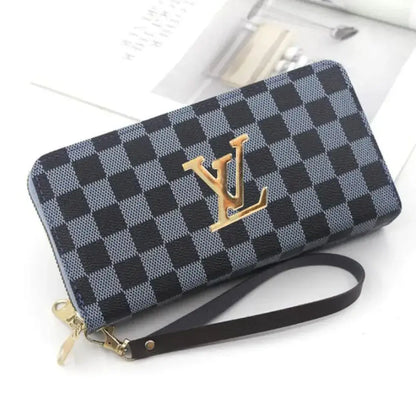 Luxury Checkered Zipper Wallet for Men & Women | Premium Leather Long Purse