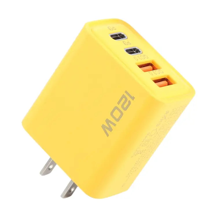 KO-71 120W Dual PD Type-C + Dual QC3.0 USB Multi Ports Charger, Plug:US Plug(Yellow)